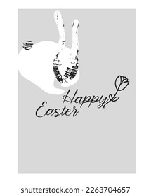Happy Easter. Black and white postcard. Easter bunny. Textures, flower
