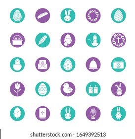 Happy easter block style icon set design, Spring decoration holiday greeting ornament celebration festive season tradition and festival theme Vector illustration