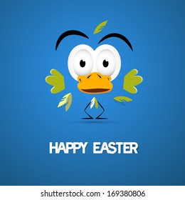 Happy Easter Blue Background with Abstract Chicken