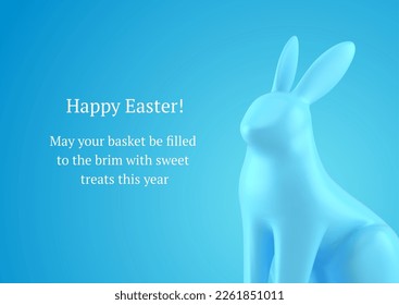 Happy Easter blue bunny bauble 3d greeting card design template festive congratulations realistic vector illustration. Rabbit toy traditional religious spring holiday celebration modern element