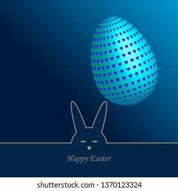 Happy Easter with blue egg with blue heart concept on blue background for greeting cards, banner