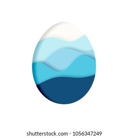 Happy Easter blue greeting invitataion card sale banner vector template. Paper cut style.