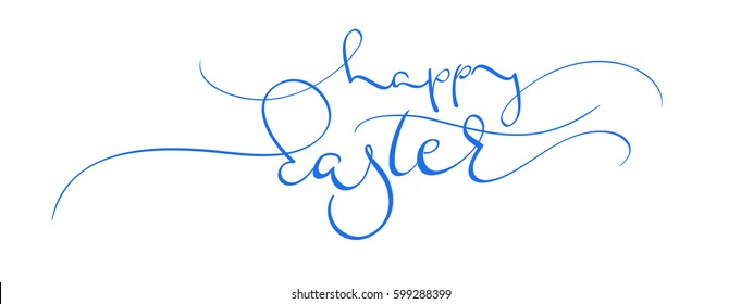 happy easter blue vector text on white background. Calligraphy lettering illustration EPS10.
