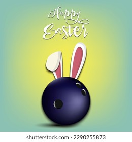 Happy Easter. Bowling ball with ears rabbit. Easter eggs decorated in the form of a bowling ball on an isolated background. Pattern for greeting card, banner, poster, invitation. Vector illustration