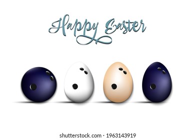 Happy Easter. Bowling ball and eggs decorated in the form of a bowling ball on an isolated background. Pattern for greeting card, banner, poster, invitation. Vector illustration