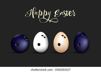 Happy Easter. Bowling ball and eggs decorated in the form of a bowling ball on an isolated background. Pattern for greeting card, banner, poster, invitation. Vector illustration