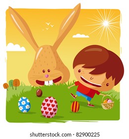 happy easter - boy and easter bunny