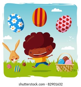 happy easter - boy and easter eggs
