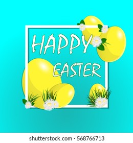 Happy Easter Bright banner advertising cool design green grass Easter egg spring daisies