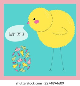 
Happy Easter bright greeting card with chick and egg