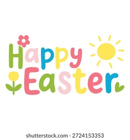 Fröhliche Ostern helle Beschriftung für Frühling Designs Fröhliche Ostern fröhliche Textdarstellung in Pastellfarben Fröhliche Ostern dekorative Beschriftung mit Blumen und Blättern
