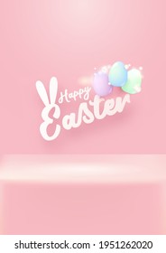 Happy Easter bright pink vertical banner with soft 3d realistic egg on pastel pink background. Soft clay 3d style happy easter concept vector illustration. Happy easter background