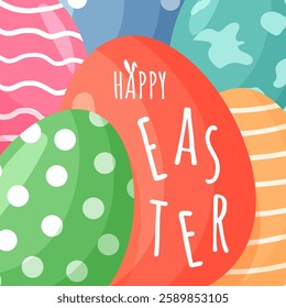 Happy Easter bright poster. Banner with easter colorful eggs. Modern style design. Easter holiday, springtime