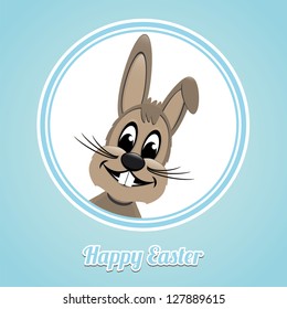 happy easter brown bunny on blue background