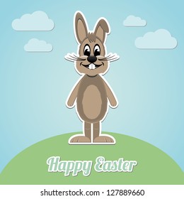 happy easter brown cartoon bunny white background