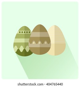 Happy easter brown gold eggs on green background. Vector illustration. Icons flat design. Holidays style.