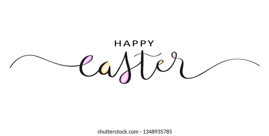 HAPPY EASTER brush calligraphy banner with watercolor