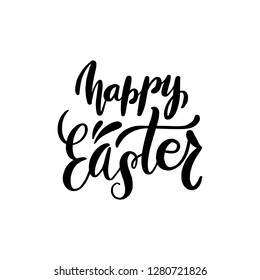 Happy Easter brush hand lettering, isolated on white background. Can be used for holidays festive design. Vector illustration.