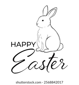 Happy Easter Brushpaint Hand drawn calligraphy and brush lettering. Holiday greeting card and invitation of the Easter day. Happy Easter soft black lettering phrase. Vector illustration.