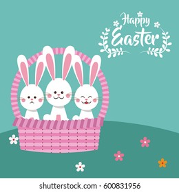 happy easter bunnies in basket decorative
