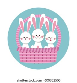 happy easter bunnies in basket icon