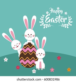 happy easter bunnies chocolate egg floral