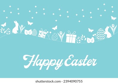 Happy Easter bunnies design. Cute Easter bunny with  eggs and holiday gifts. Easter Concept. For banners, posters, cover design templates, social media stories wallpapers and greeting cards.