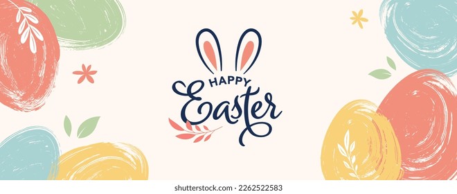 Happy Easter  Bunnies  eggs   flowers  Modern style design  pastel colors