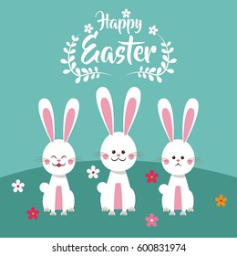 happy easter bunnies floral