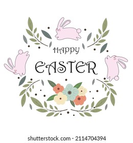 Fröhliche Ostern, Brötchen, Blumen und Eier. Folkloredesign