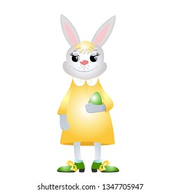 Happy Easter bunnies smiles happily. Vector illustration of a cartoon bunny  for easter cards. Isolated on white background.