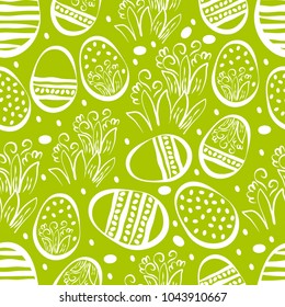 Happy Easter. Easter Bunny background with eggs. Vector illustration.