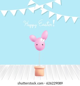 Happy Easter bunny balloons  and white bunting flags
