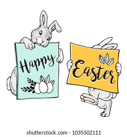 Happy Easter Bunny Banner. Vector illustration.