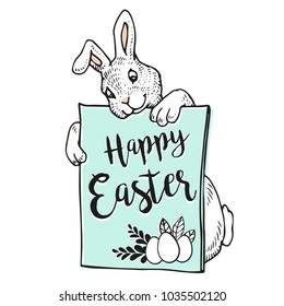 Happy Easter Bunny Banner. Vector illustration.