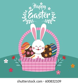happy easter bunny in basket egg