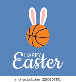 Happy Easter bunny. Basketball ball with ears rabbit. Cartoon vector illustration.