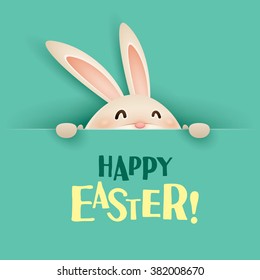Happy Easter! Easter bunny with big sign.