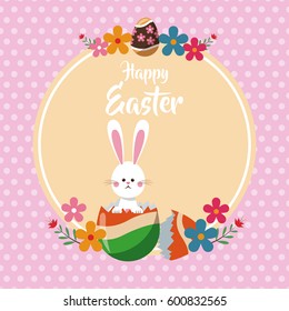 happy easter bunny broken egg floral dots background