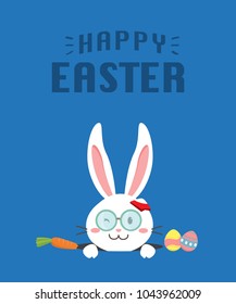 Happy Easter bunny with carrot, white bunny