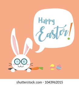 Happy Easter bunny with carrot, white bunny