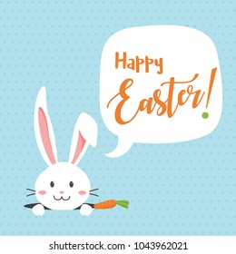 Happy Easter bunny with carrot, white bunny