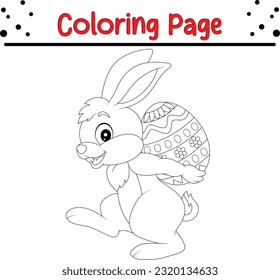 Happy Ostersonne mit Ei-Färberseite. Osterhasen-Kaninchen-Cartoon-Charakter in schwarz-weißer Umrisslinie.