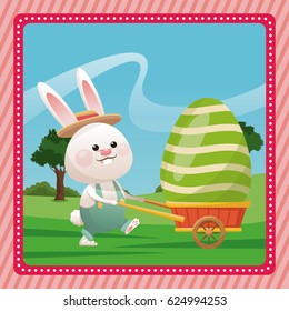 happy easter bunny carrying egg pink frame