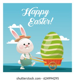 happy easter bunny carrying egg blue sky