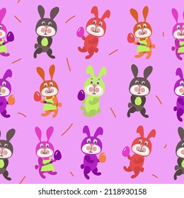 Happy Easter bunny cartoon design elements seamless pattern