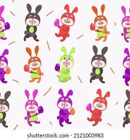 Happy Easter bunny cartoon design elements seamless pattern