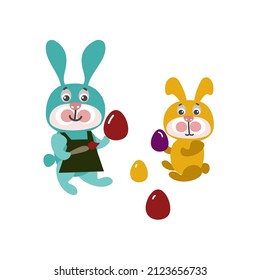 Happy Easter bunny cartoon design elements set.