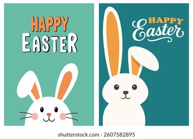 Happy Easter Bunny Cartoon Design,Cute Easter Bunny with Text,Fun Bunny Ears Easter Greeting,Bright Easter Bunny Spring Celebration.