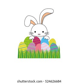 Happy easter bunny cartoon icon vector illustration design